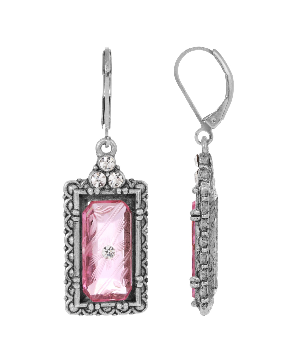 2028 Women's Pewter Silver-tone And Crystal Stone Earrings In Pink
