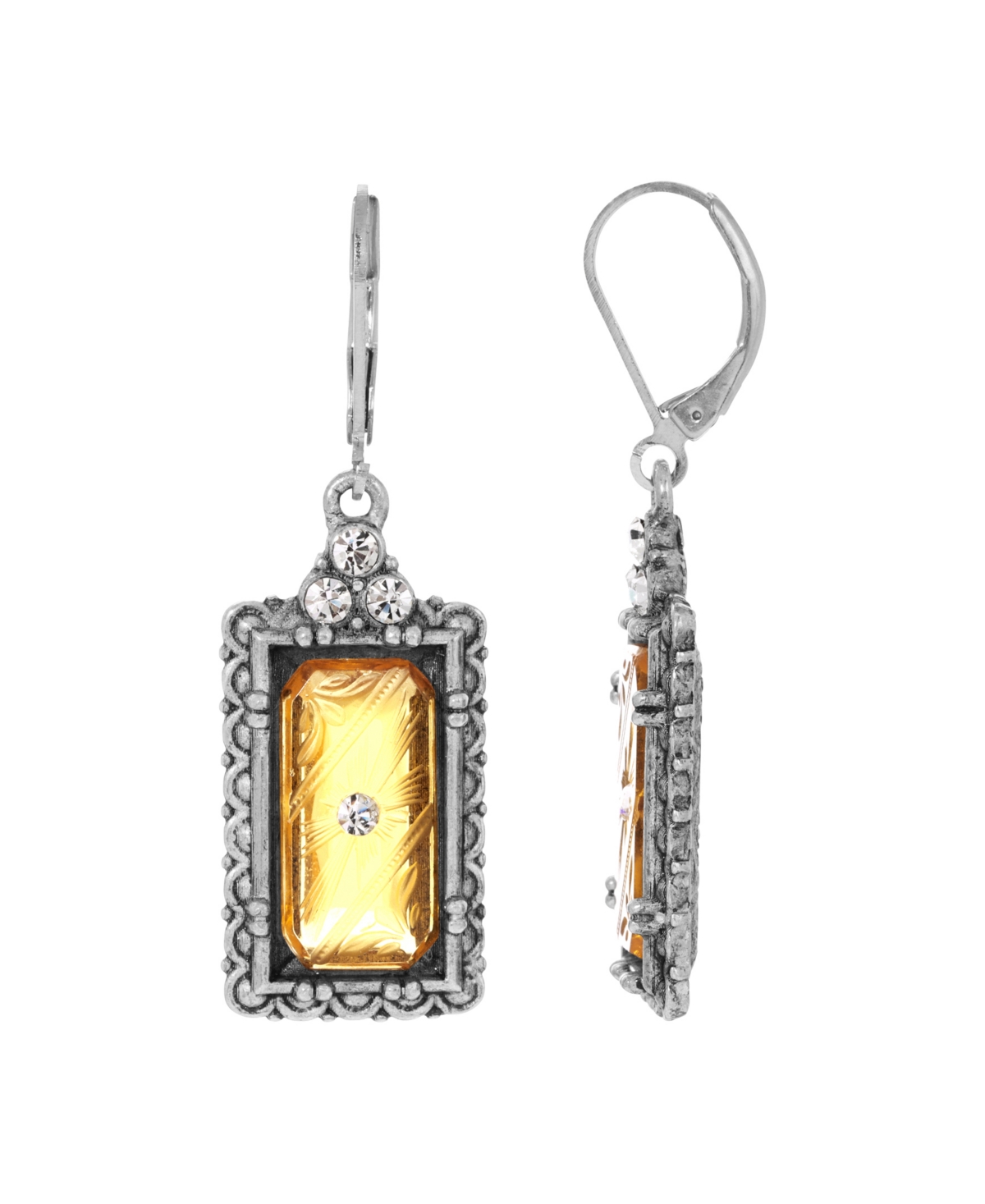 2028 Women's Pewter Silver-tone And Crystal Stone Earrings In Yellow