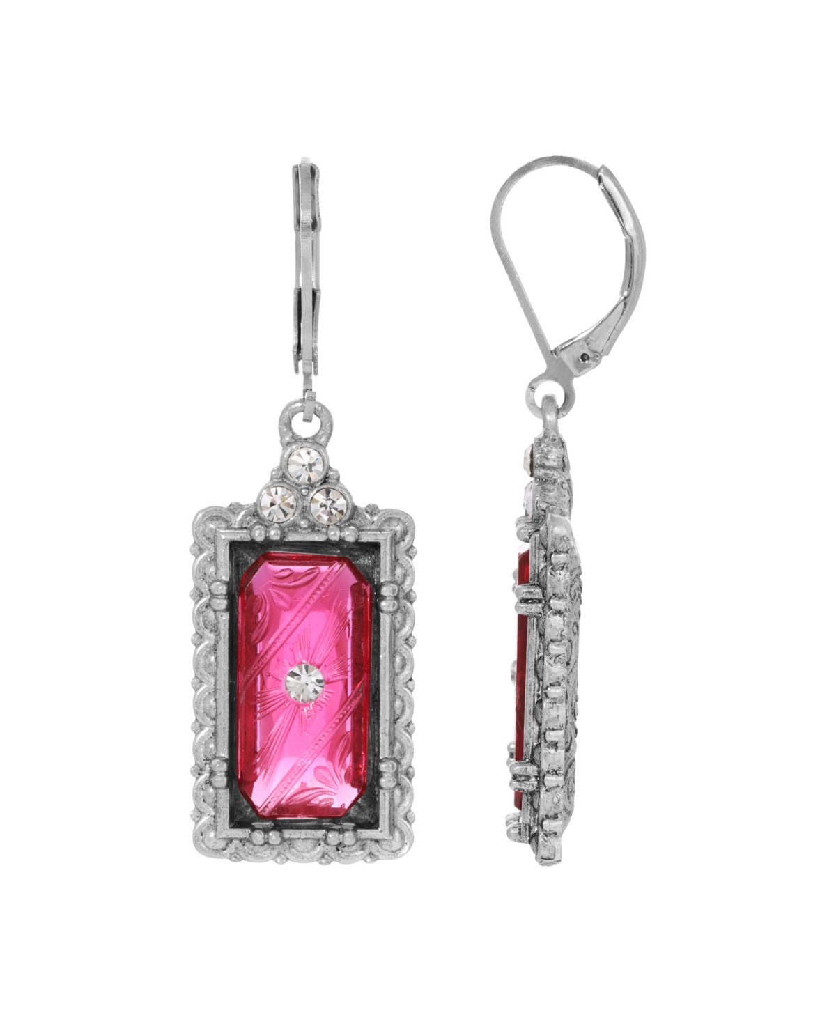 2028 Women's Pewter Silver-tone And Crystal Stone Earrings In Fuchsia
