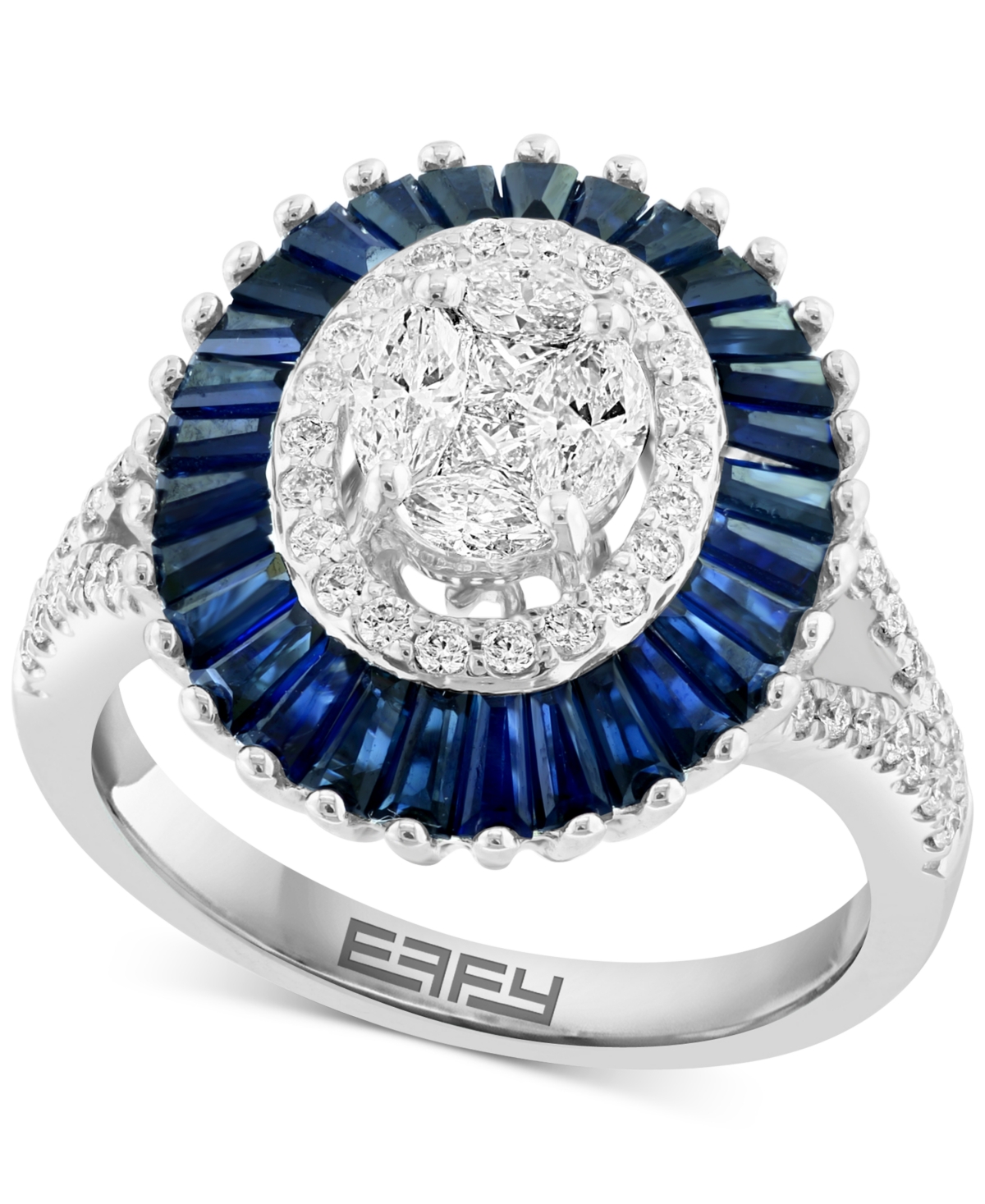 Effy Collection Effy Sapphire (3-1/3 Ct. T.w.) & Diamond (3/4 Ct. T.w.) Oval Halo Ring In 14k White Gold