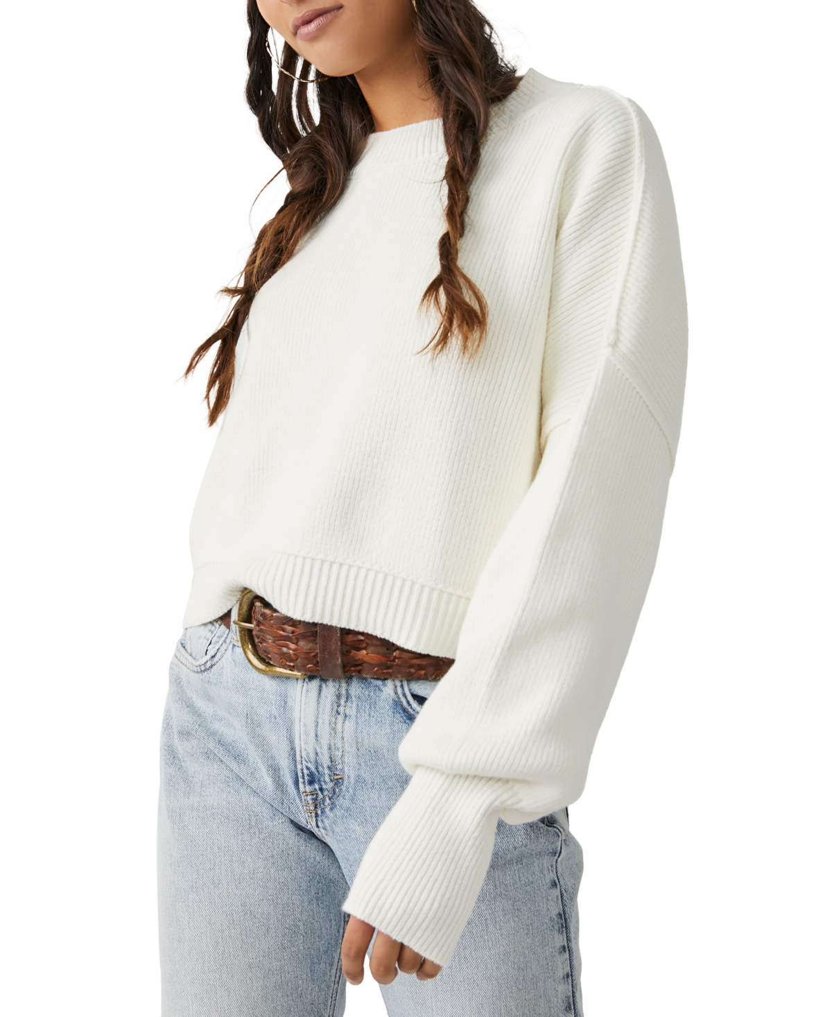 Free People Women's Easy Street Ribbed Cropped Pullover Sweater