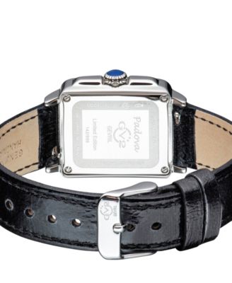 Women's Padova Gemstone Swiss Quartz Diamond Accent Black Hand Made Italian Leather Strap Watch 27mm x 30mm