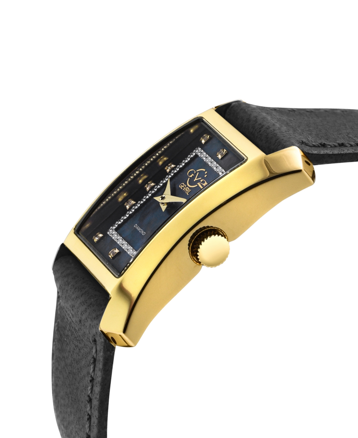 GV2 by Gevril Women's Luino Swiss Quartz Diamond Accents Black Handmade Italian Leather Strap Watch x 29mm