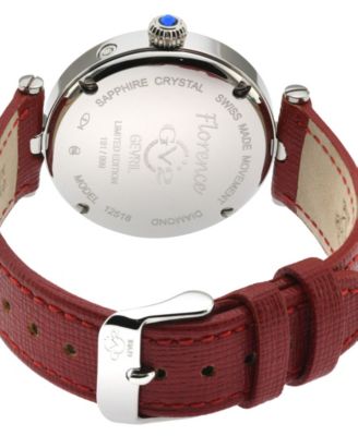 Women's Florence Swiss Quartz Diamond Accents Red Handmade Italian Leather Strap Watch 36mm