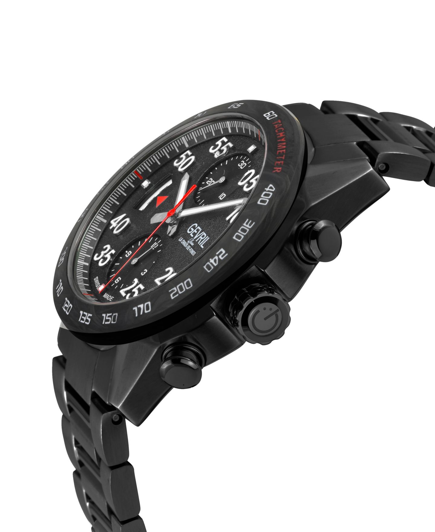 Мужские часы Gevril Swiss Made Ascari Chronograph Swiss Automatic IP Stainless Steel Bracelet Watch, цвет: Чёрный — фото 2