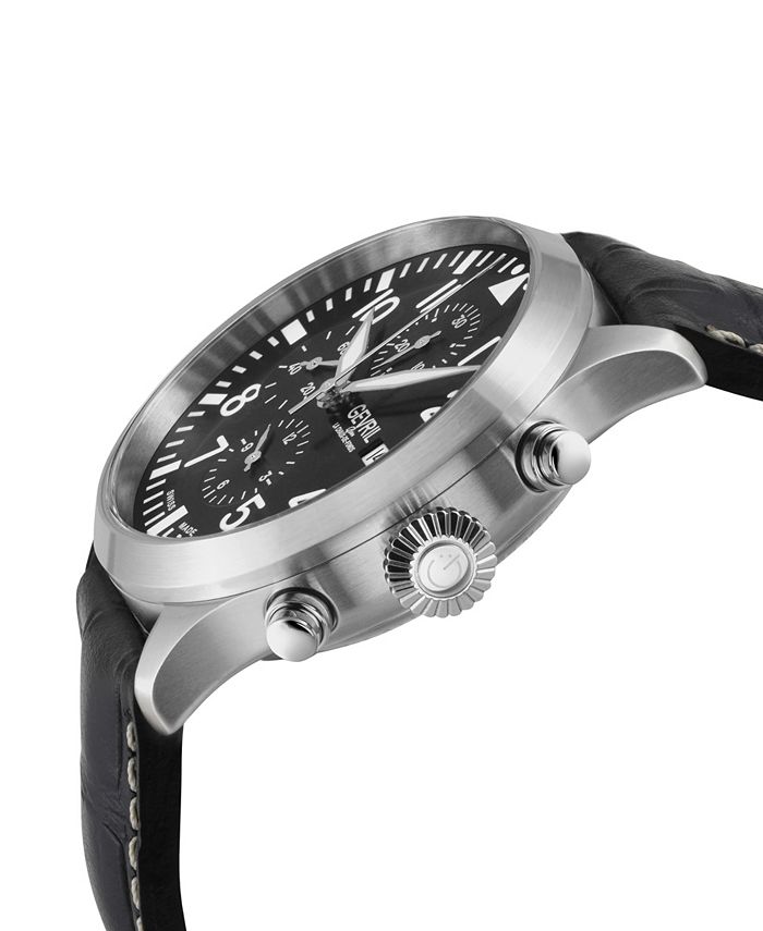 Gevril Men's Vaughn Swiss Automatic Black Italian Leather Strap Watch