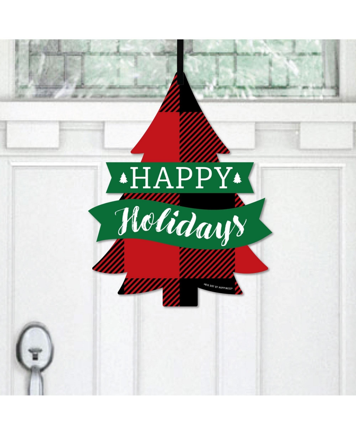 Holiday Plaid Trees - Hanging Porch Christmas Outdoor Front Door Decor 1 Pc Sign