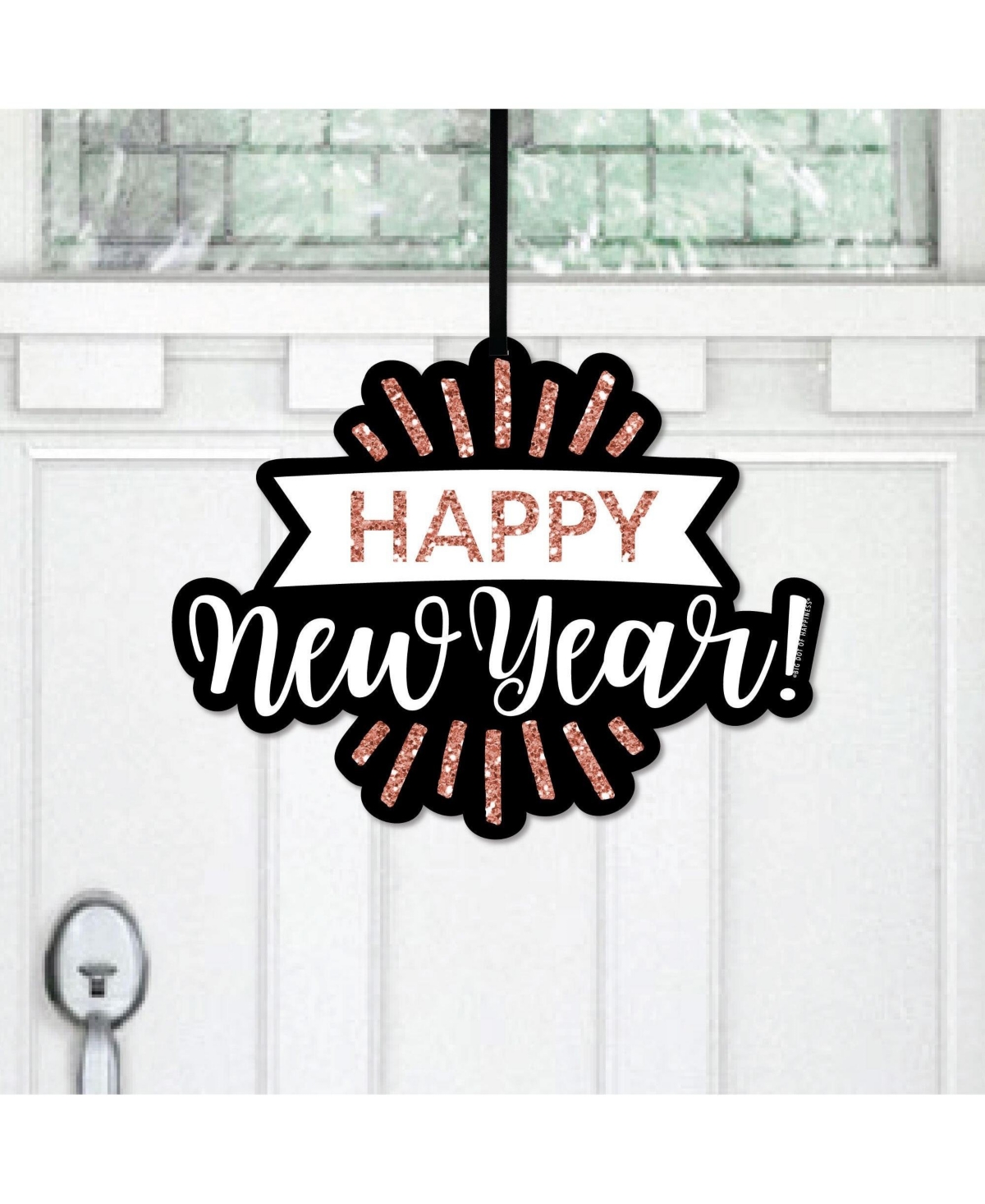 Rose Gold Happy New Year - Hanging Porch Outdoor Front Door Decor - 1 Pc Sign
