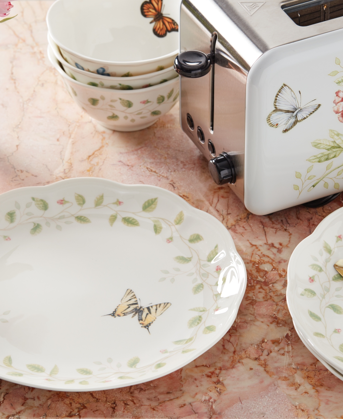 Lenox Butterfly Meadow Floral 4 Piece Dinner Set, Service for 4 - White