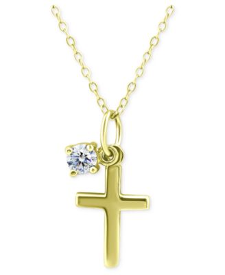 Giani Bernini - Cubic Zirconia Solitaire & Polished Cross Pendant Necklace in 18k Gold-Plated Sterling Silver, 16" + 2" extender