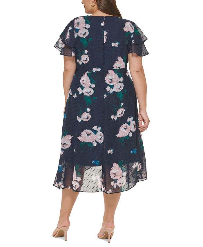 DKNY Plus Size Double-Ruffle Floral-Print Faux-Wrap Dress - Macy's