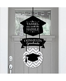 Tassel Worth The Hassle - Silver - Hanging Porch Graduation Party Outdoor Decorations - Front Door Decor - 3 Piece Sign