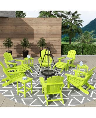 12 Piece Set Outdoor Folding Adirondack Chairs with Ottoman Side Table