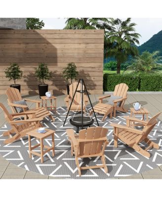 12 Piece Set Outdoor Folding Adirondack Chairs with Ottoman Side Table