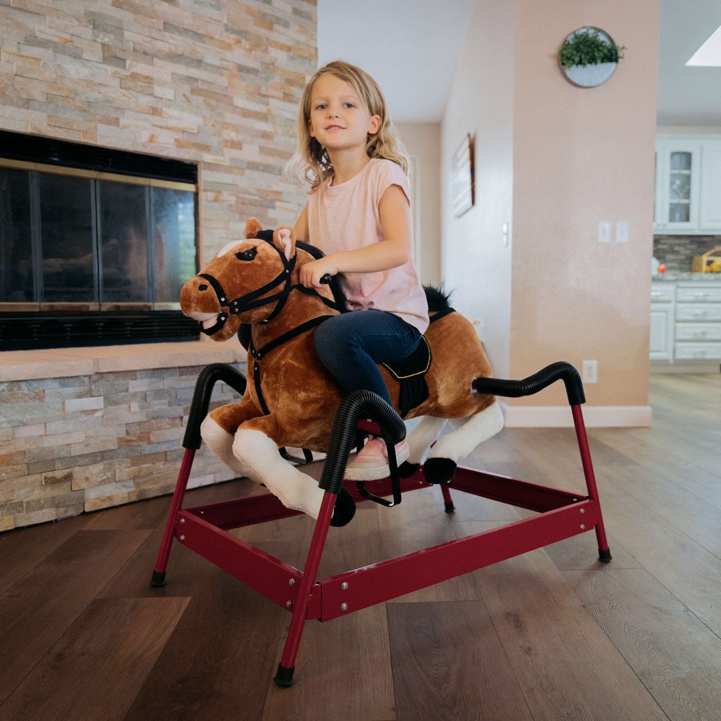 Детская мягкая игрушка Qaba Plush Spring Rocking Horse with Realistic Sounds, 39.25"L x 23.5"W x 32.75"H, 132 lb. Capacity, Ages 3+ — фото 2