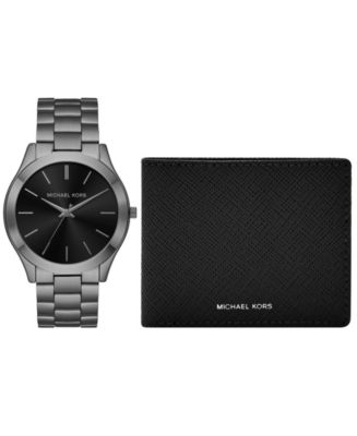 Michael Kors Men's Gunmetal Stainless Bracelet Watch 44mm Gift Set - Macy's