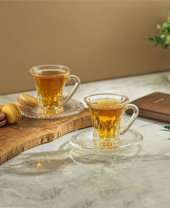 JoyJolt Belle Glass Coffee or Tea Mug with Saucer, 2 Piece Macy's