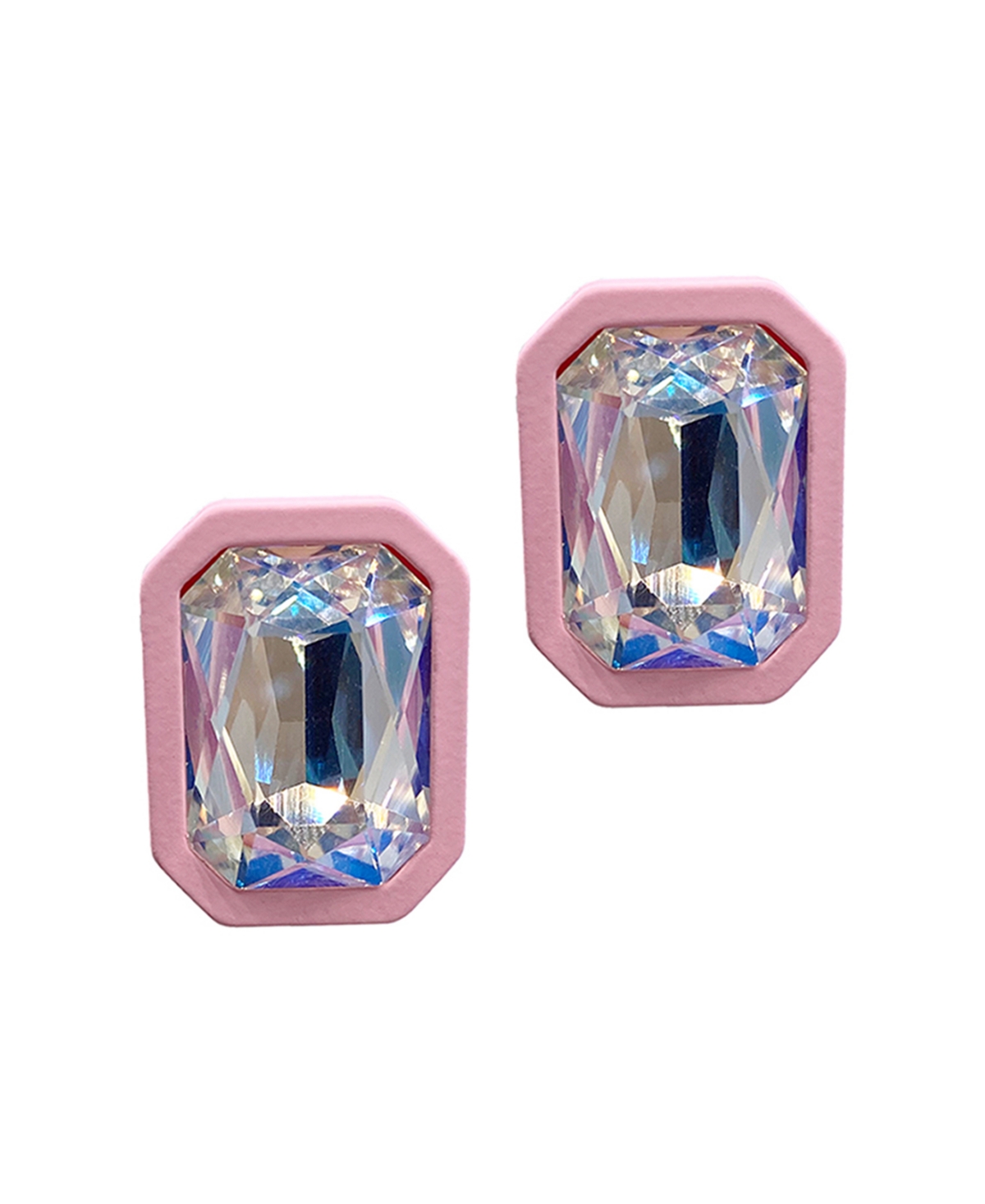 Adornia Edged Crystal Cushion Centre Stud Earrings In Pink