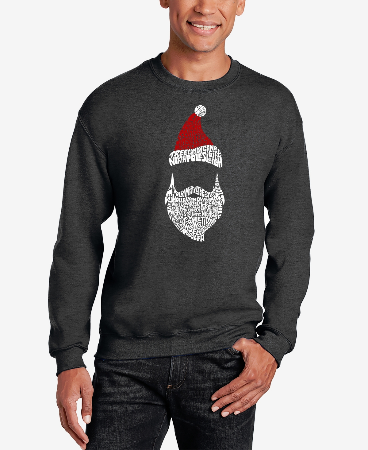 La Pop Art Men's Santa Claus Word Art Crewneck Sweatshirt