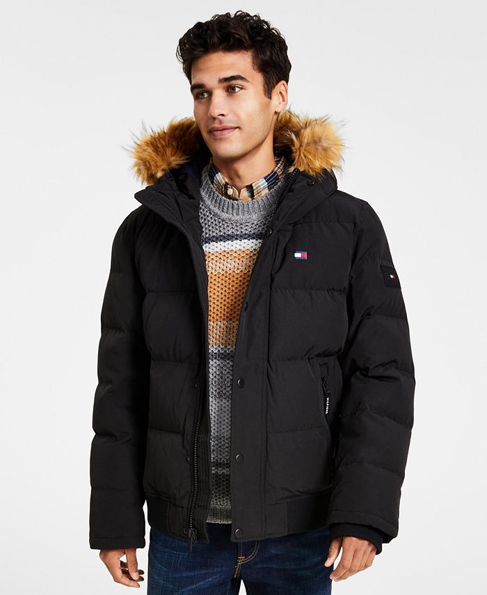 Tommy Hilfiger Men's Arctic Cloth Quilted Snorkel Bomber Jacket, Black,  X-Small at  Men's Clothing store