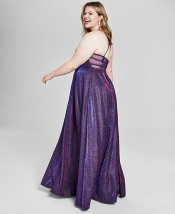 City Studios Trendy Plus Size Metallic A-line Gown in Purple