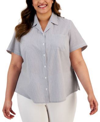 Karen Scott Plus Size Striped Button Front Shirt Created for Macy s Macy s