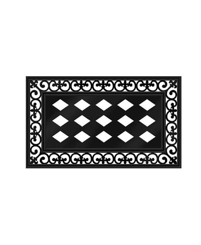 Evergreen Black Fleur Scroll Sassafras Floor Mat Indoor Outdoor Rubber