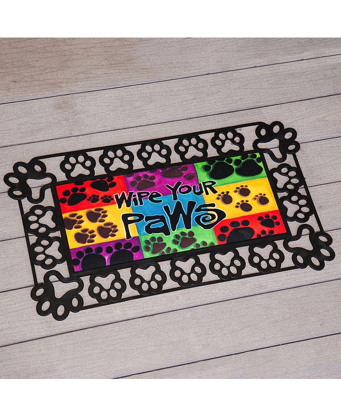 Evergreen Black Paw Prints Sassafras Floor Mat Indoor Outdoor Rubber