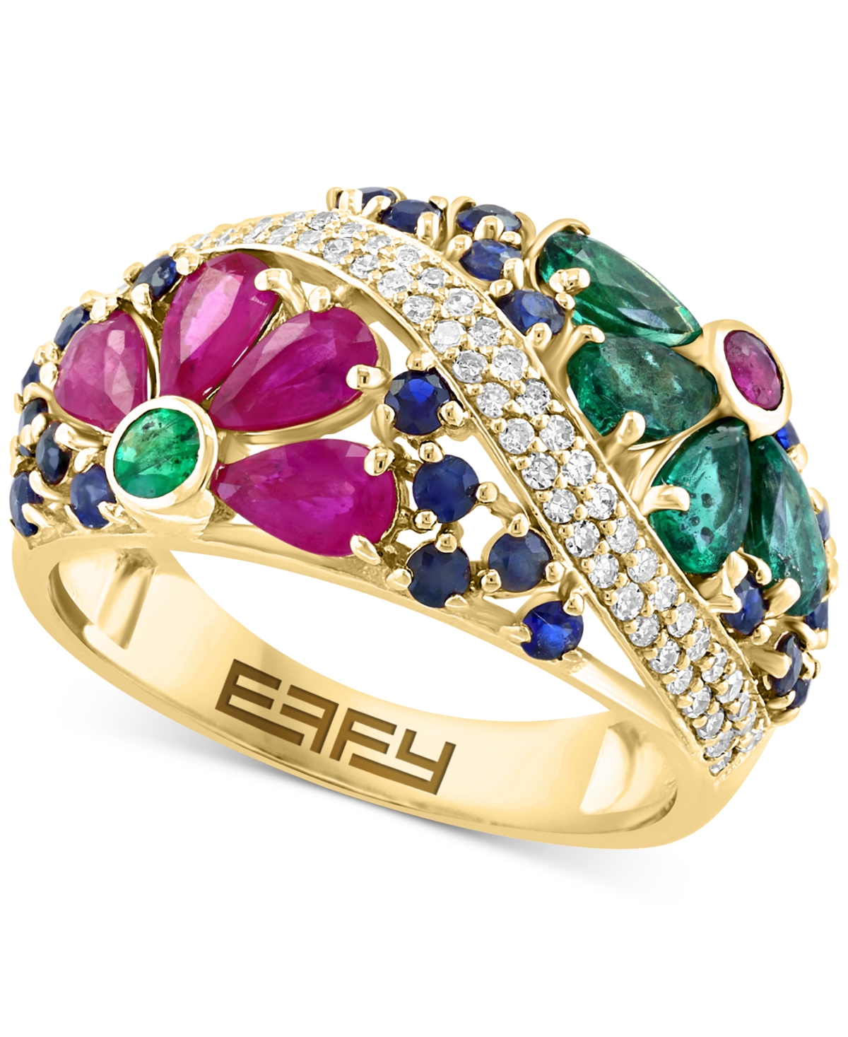Effy Collection Effy Multi-gemstone (2-3/4 Ct. T.w.) & Diamond (1/4 Ct. T.w.) Flower Openwork Ring In 14k Gold In Multi Precious
