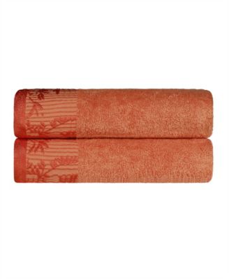 Wisteria Floral Embroidered Jacquard Border Cotton 2 Pieces Bath Towel Set
