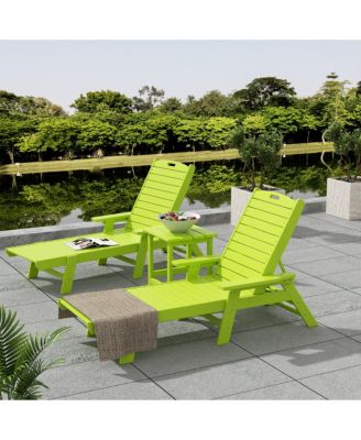 3 Pieces Set Poly Adirondack Outdoor Chaise Lounges with Side Table