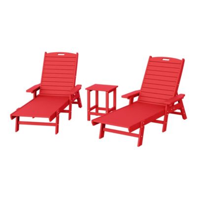 3 Pieces Set Poly Adirondack Outdoor Chaise Lounges with Side Table