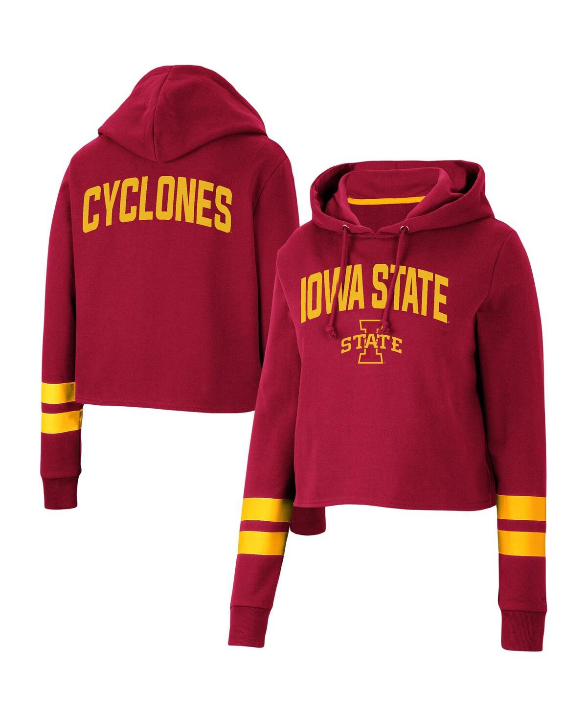 Women's Colosseum Cardinal Iowa State Cyclones Throwback Stripe Cropped Pullover Hoodie - Cardinal