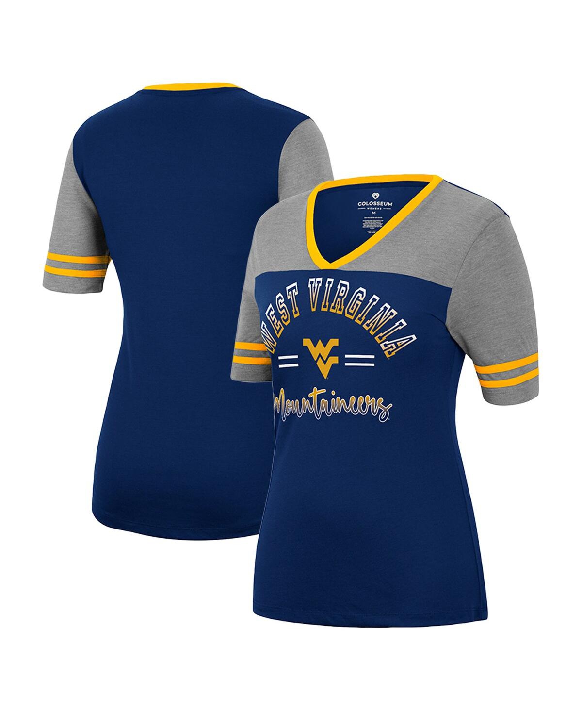 Shop Colosseum Women's  Navy, Heathered Gray West Virginia Mountaineers There You Are V-neck T-shirt In Navy,heathered Gray
