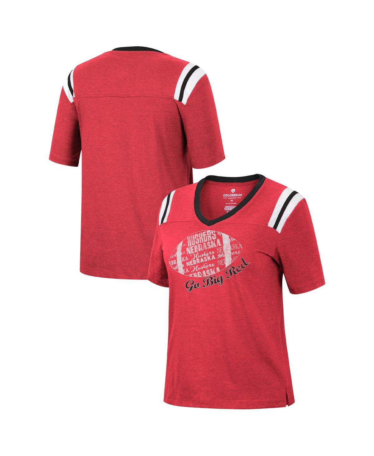 Women's Colosseum Heathered Scarlet Nebraska Huskers 15 Min Early Football V-Neck T-shirt - Scarlet