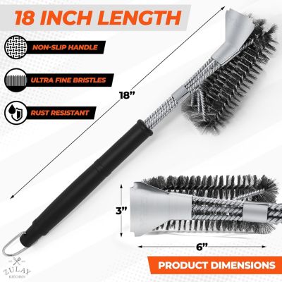 18" Heat Boss Grill Brush and Scraper - 3 Rows of Reinforced Stainless Steel Bristles for All Grill Types