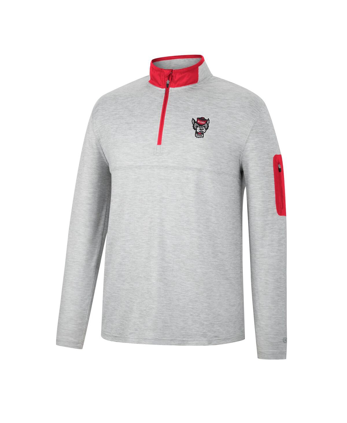 Shop Colosseum Men's  Heathered Gray, Red Nc State Wolfpack Country Club Windshirt Quarter-zip Jacket In Heathered Gray,red