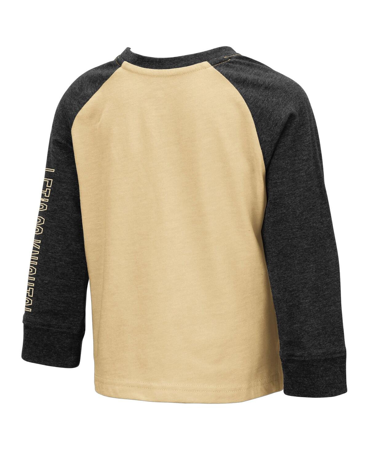 Colosseum Toddler Boys And Girls  Heathered Gold, Heathered Charcoal Ucf Knights Two-hit Raglan Long In Heathered Gold,heathered Charcoal