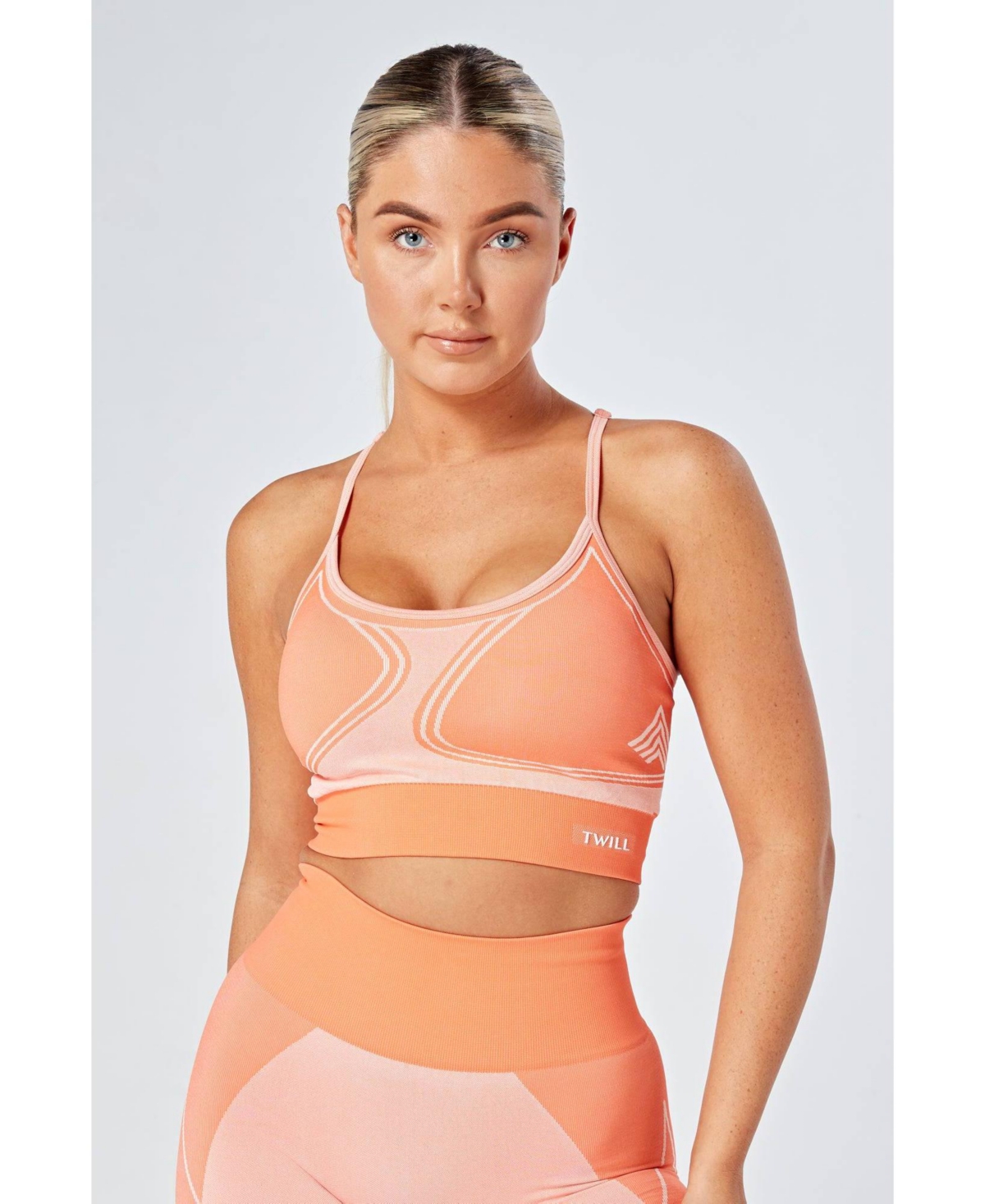 Women's Recycled Colour Block Body Fit Seamless Sports Bra - Orange