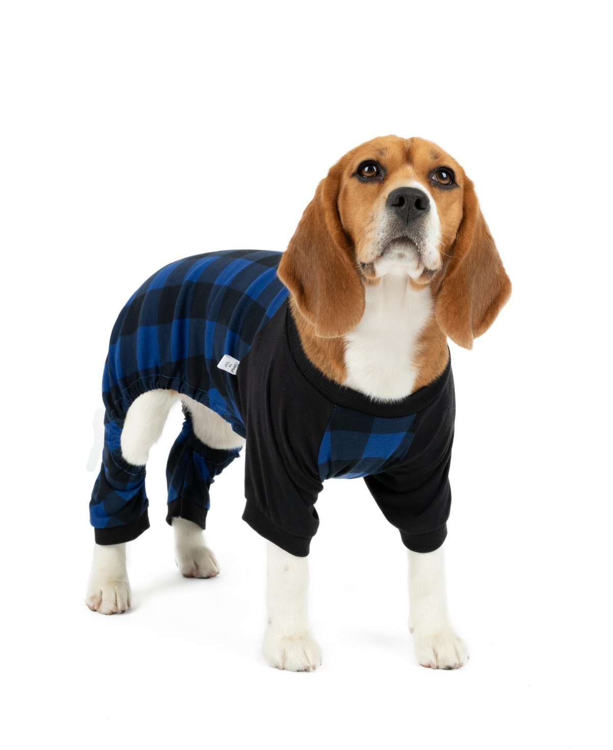 Leveret Dog Cotton Pajamas, Plaid Black and Navy, Matching Family Christmas Pajamas
