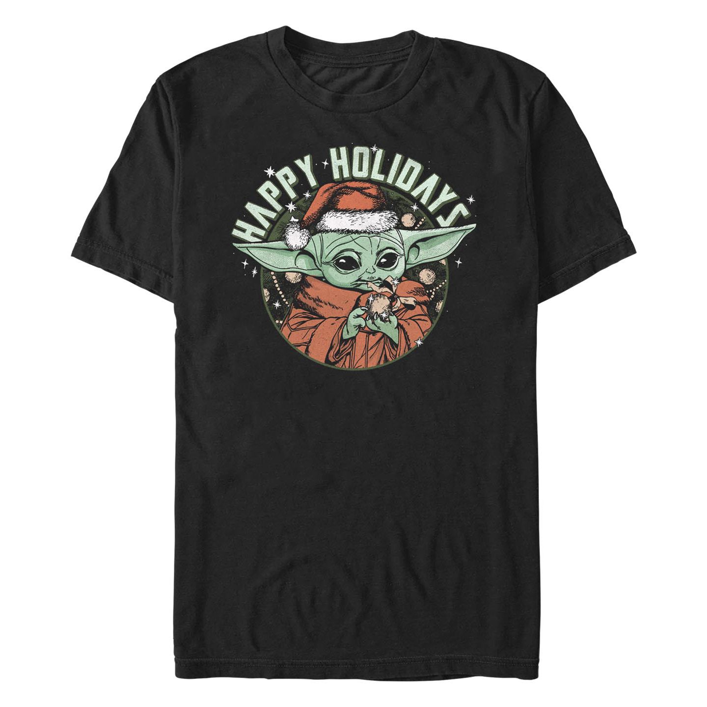 Мужская футболка Fifth Sun Star Wars Mandalorian Grogu Holidays Short Sleeves, цвет: Чёрный — фото 1