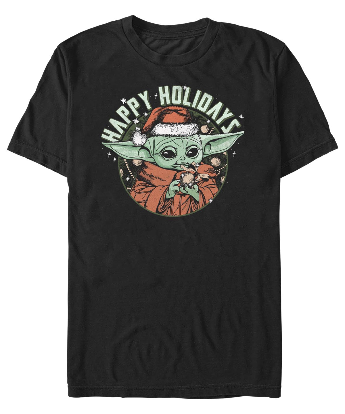 Fifth Sun Men's Star Wars Mandalorian Grogu Holidays Short Sleeves T-shirt In Black