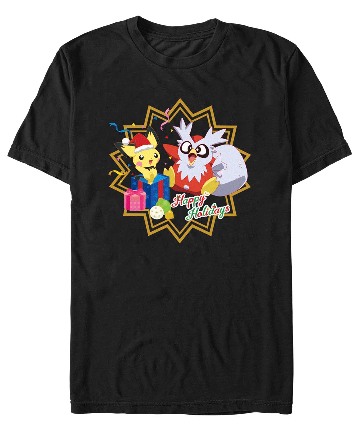 Fifth Sun Men's Pokemon Holiday Party Short Sleeves T-shirt In Black