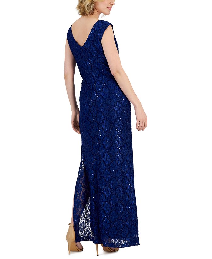 Connected Women's Lace Column Gown Blue Size 16