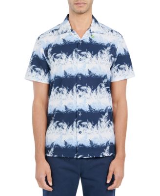 Society of Threads - Men's Slim-Fit Performance Stretch Striped Leaf Print Short-Sleeve Button-Down Shirt