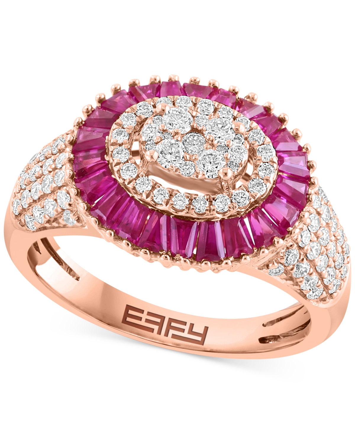 Effy Collection Effy Ruby (1-5/8 Ct. T.w.) & Diamond (5/8 Ct. T.w.) Baguette Cluster Ring In 14k Rose Gold