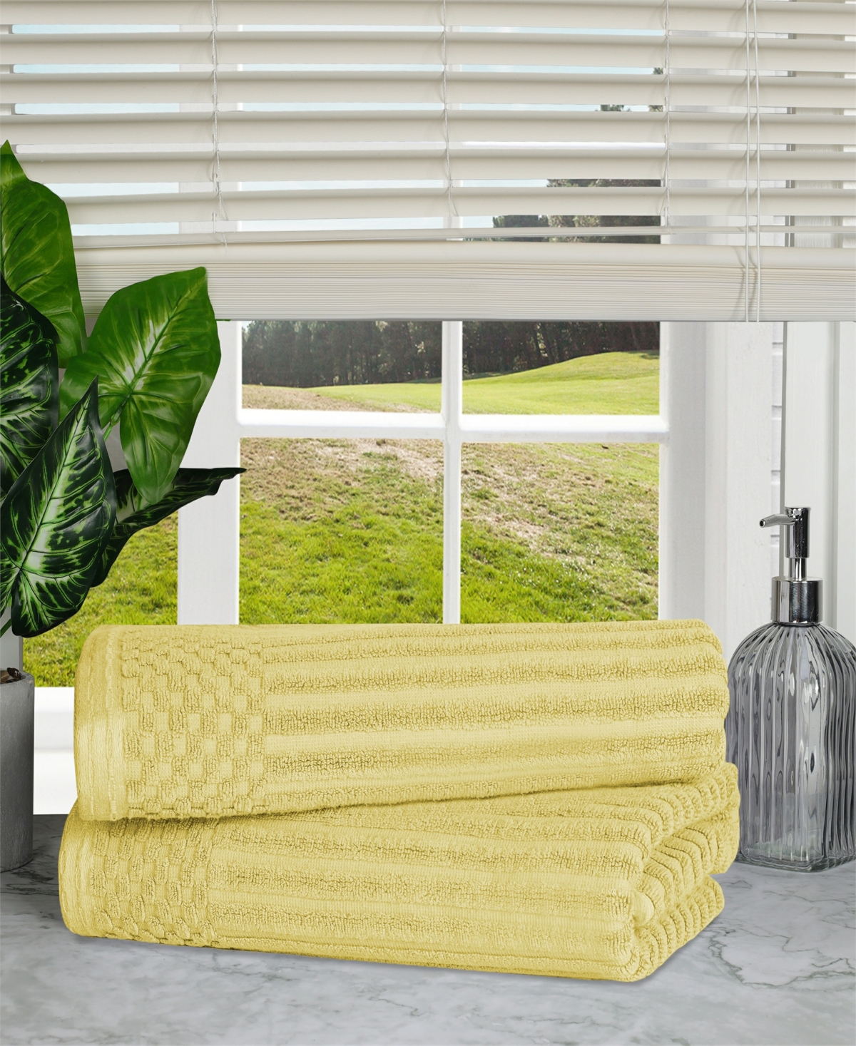 Superior Soho Checkered Border Cotton 2 Piece Bath Towel Set, 54" X 27"