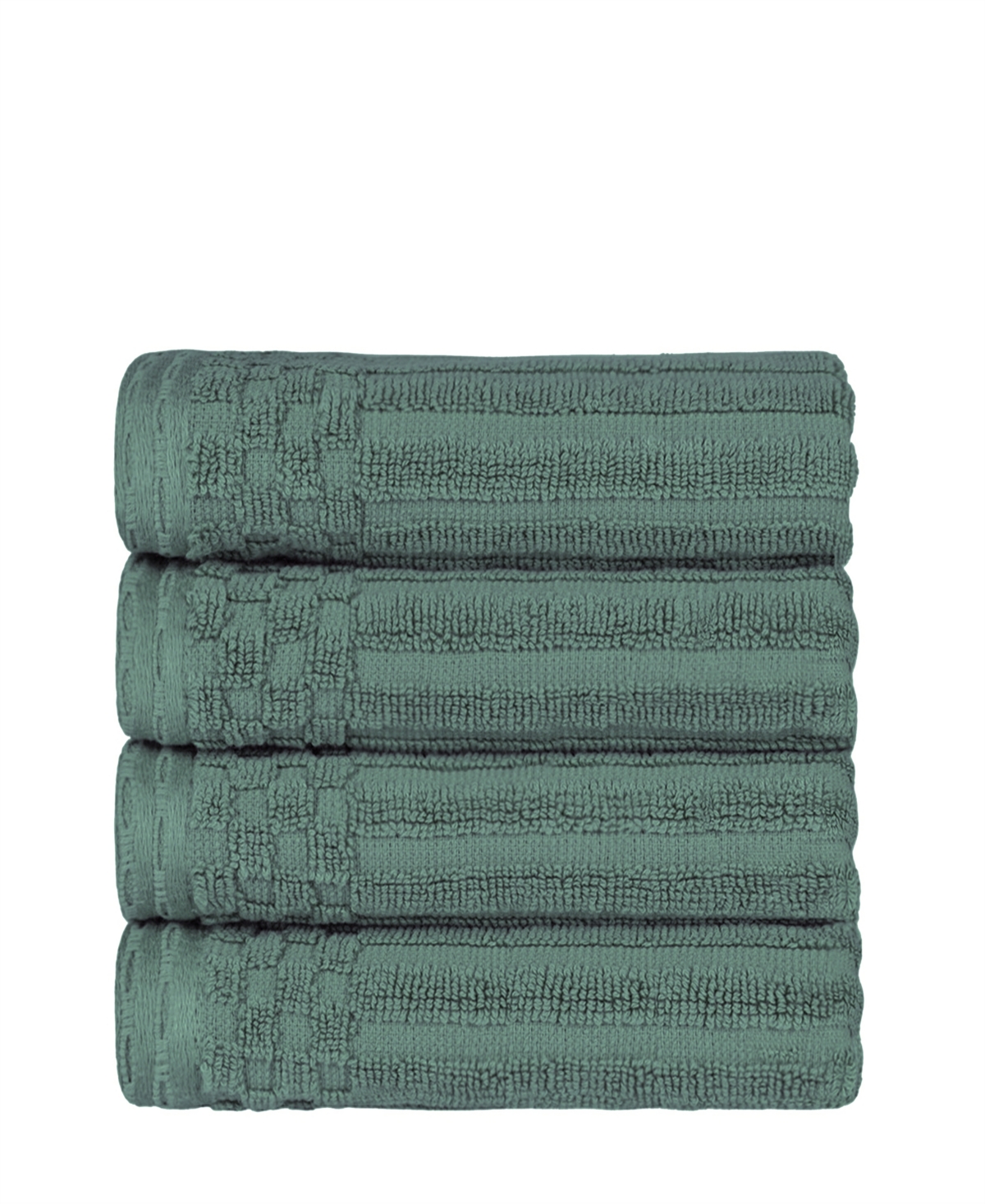 Superior Soho Checkered Border Cotton 4 Piece Cotton Hand Towel Set, 28" X 16" In Basil