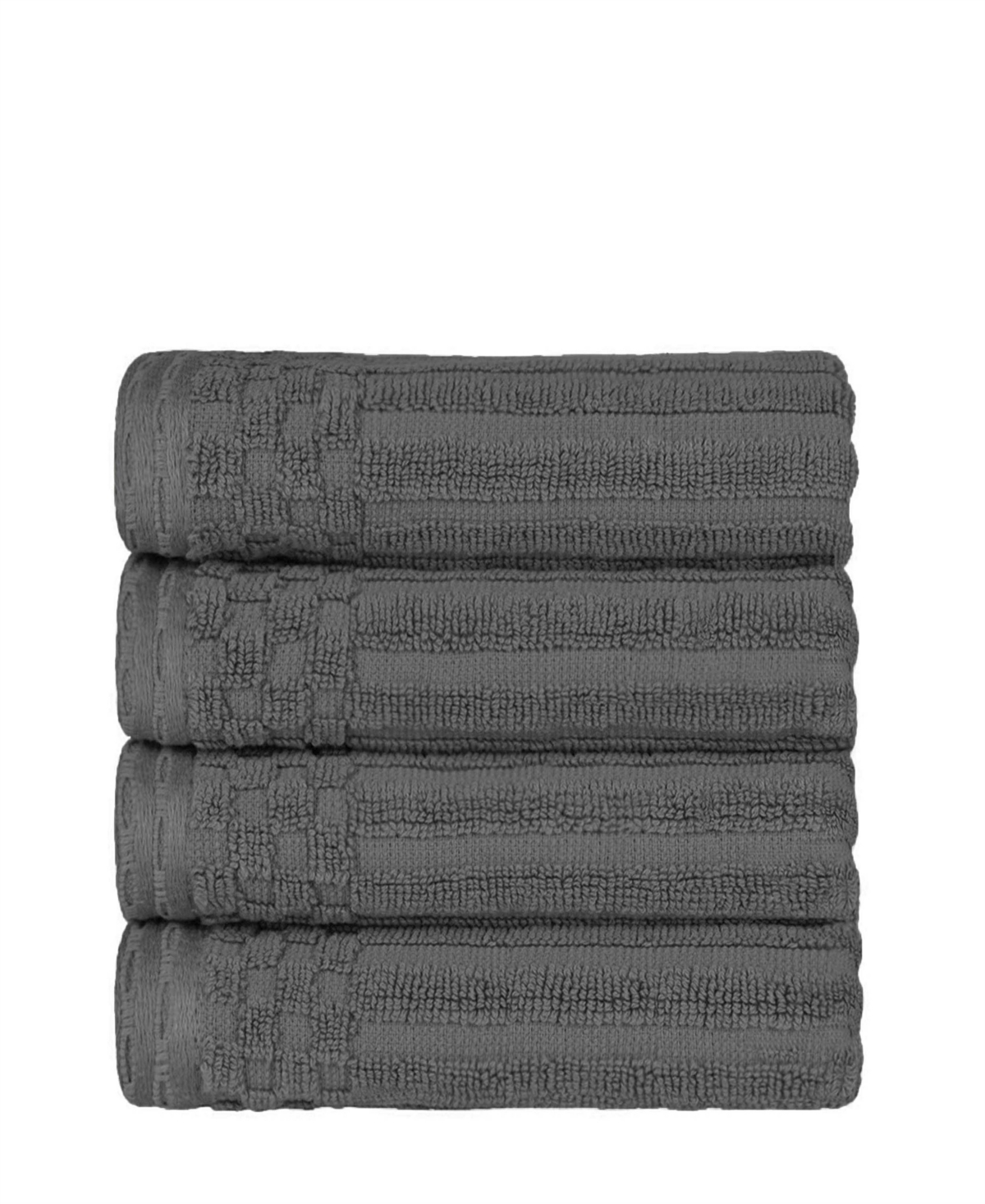 Superior Soho Checkered Border Cotton 4 Piece Cotton Hand Towel Set, 28" X 16" In Charcoal