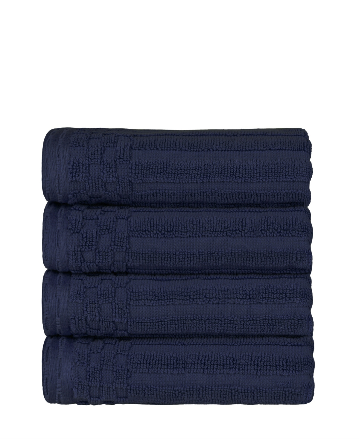 Superior Soho Checkered Border Cotton 4 Piece Cotton Hand Towel Set, 28" X 16" In Navy Blue